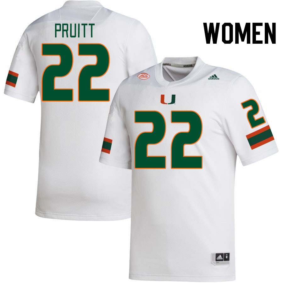 Women #22 Cam Pruitt Miami Hurricanes College Football Jerseys Stitched-White